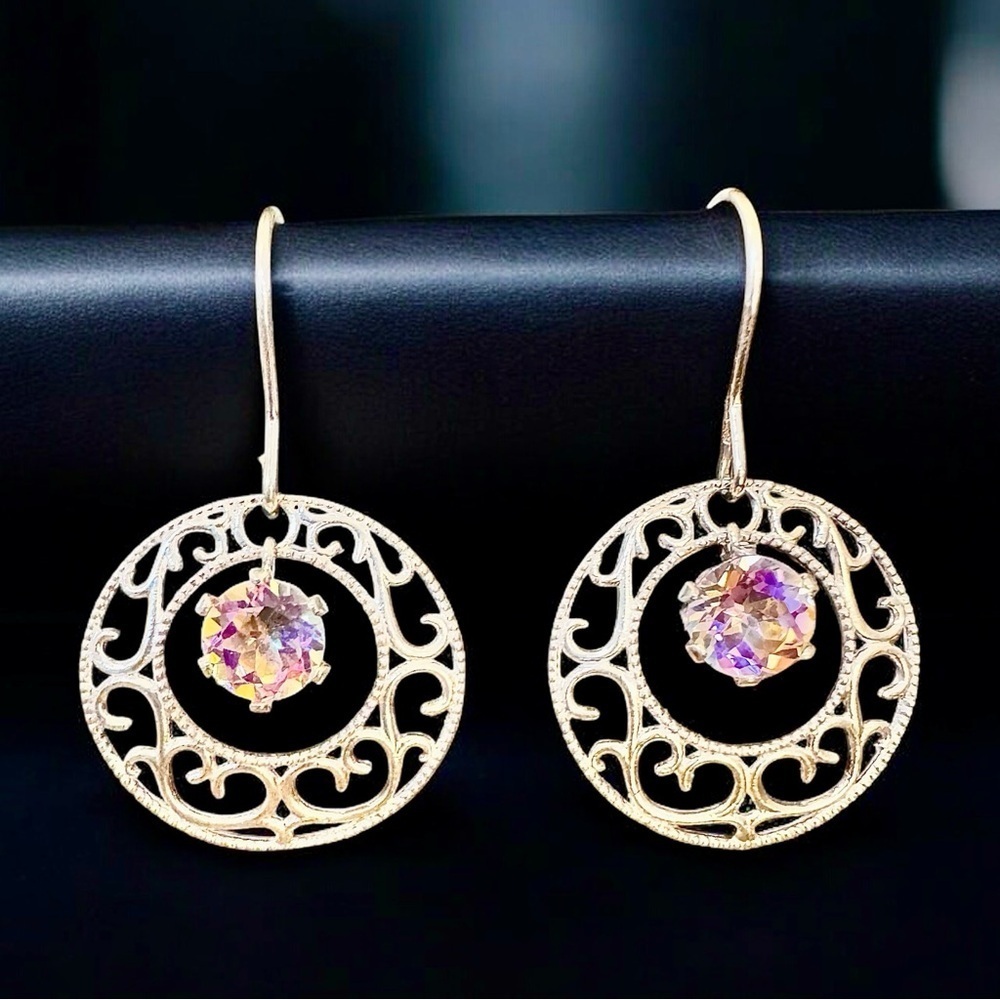 Unique Mystic Topaz Sterling Silver Filigree Dangle Earrings